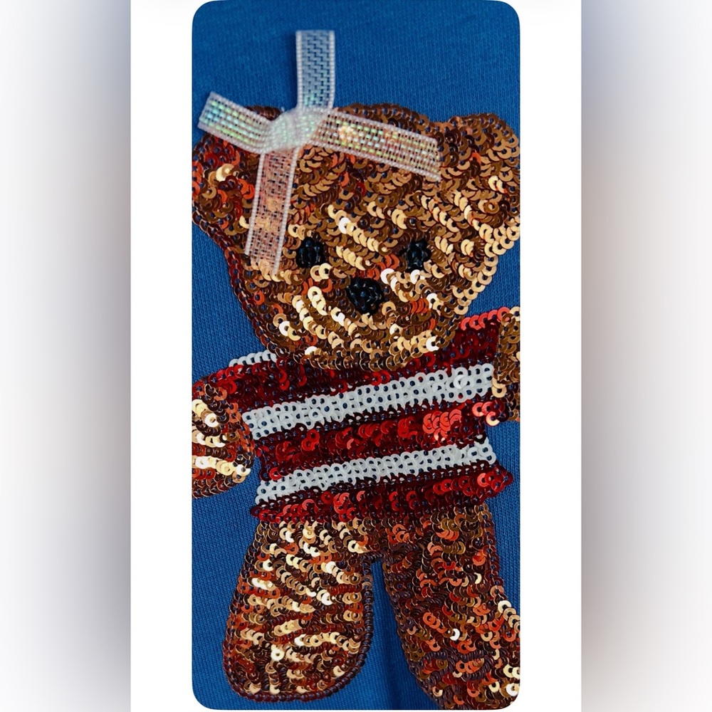 PEACH LOVE CALIFORNIA blue sequin bear patriotic oversized top S M L - Picture 5 of 5